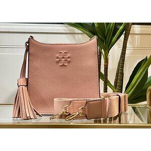 ✺ AUTHENTIC TORY BURCH PINK LEATHER THEA SHOULDER BAG WITH DETACHABLE GUITAR STR